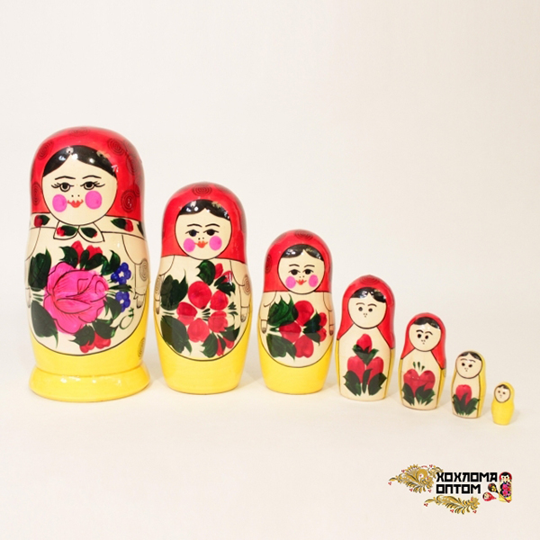 LHM10103 Матрешка традиционная 7 кукольная, Хохлома