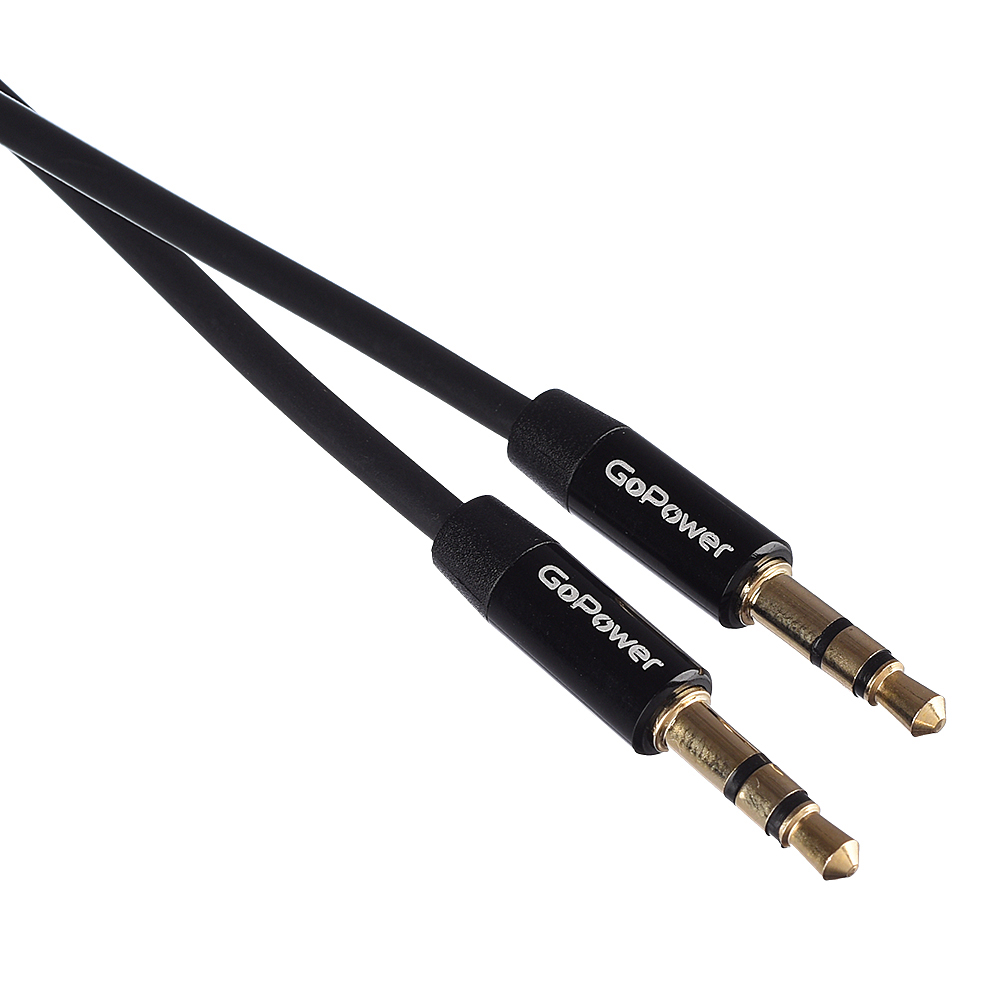 GoPower 00-00027478 Кабель AUX 3.5мм (m)- 3.5мм (m), 1.0м, TPE черный, в пакете