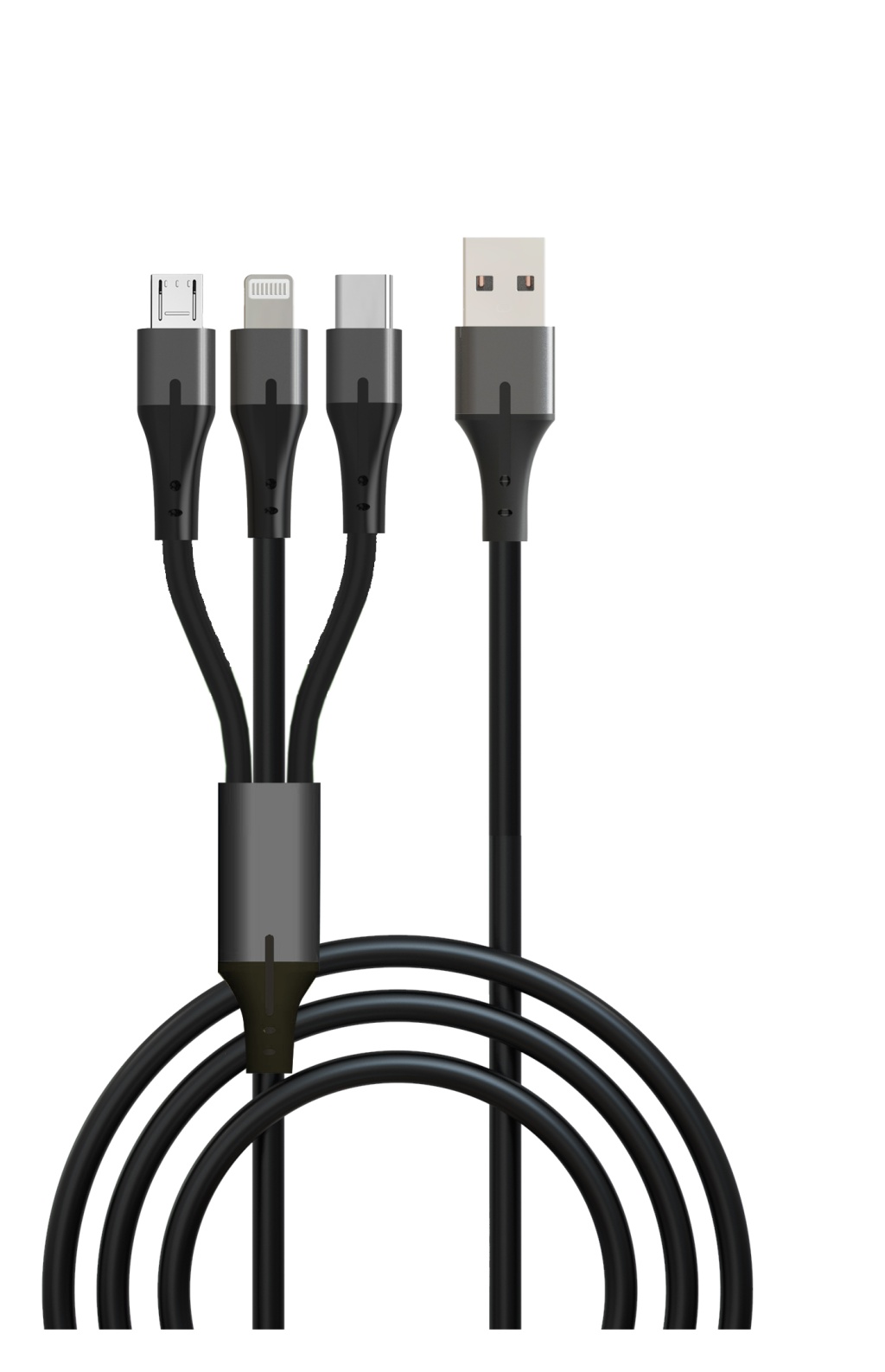 GoPower 00-00028388 Кабель GP21-3-1.2M USB (m)-Type-C/Lightning/microUSB (m) 1.2м черный