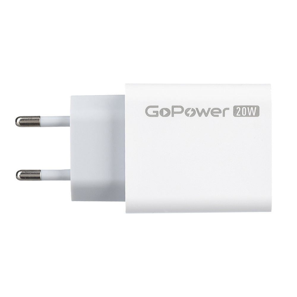 00-00028401 Сетевое зарядное устройство GPQC08, 1USB+1Type-C, 20Вт QC3.0, белый, GoPower