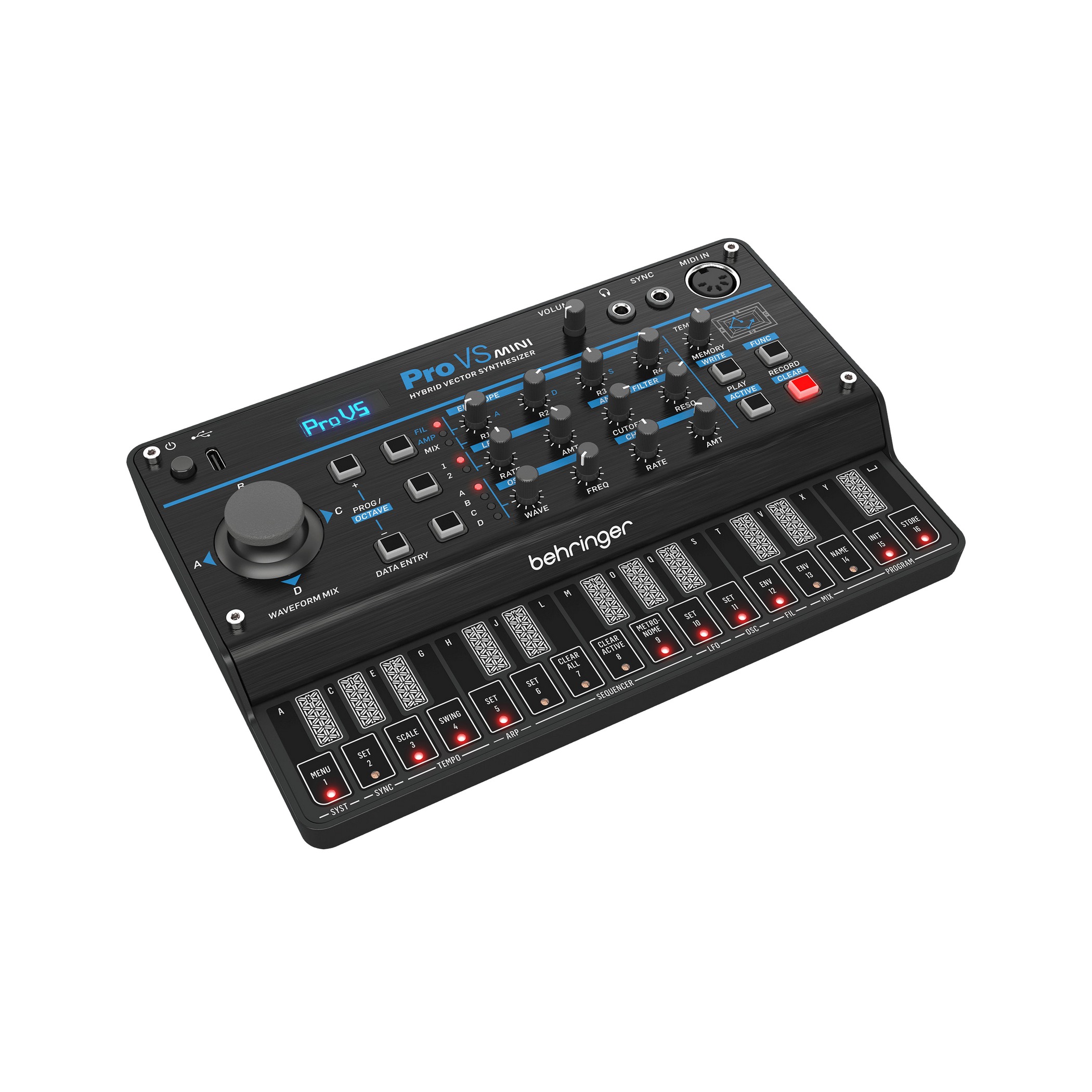 BEHRINGER PRO-VS MINI - полифонический четырёхголосный гибридный векторный синтезатор, 16 векторных