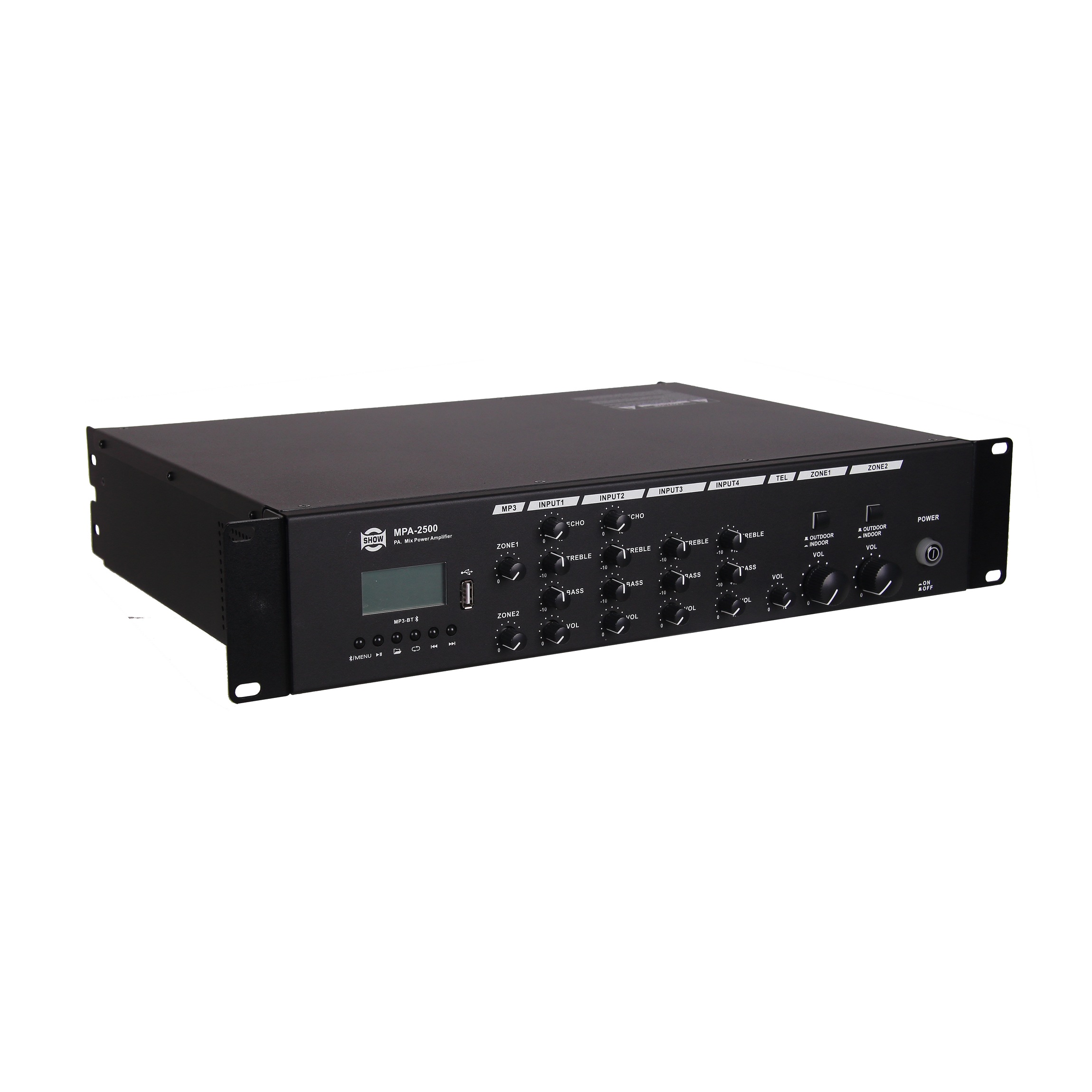 SHOW MPA-2500 - двухзонная трансляционная система, 2х500Вт, 70/100 В, 4Ома, MP3/Bluetooth