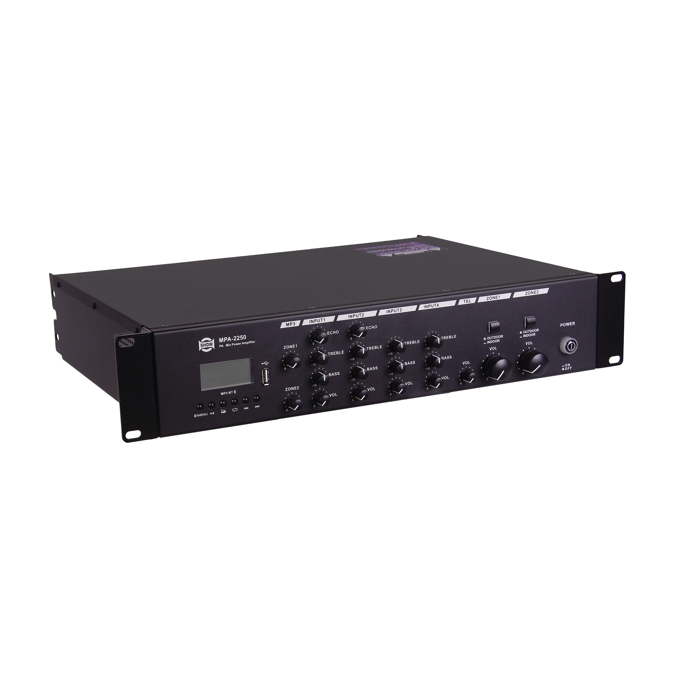 SHOW MPA-2250 - двухзонная трансляционная система, 2х250Вт, 70/100 В, 4Ома, MP3/Bluetooth