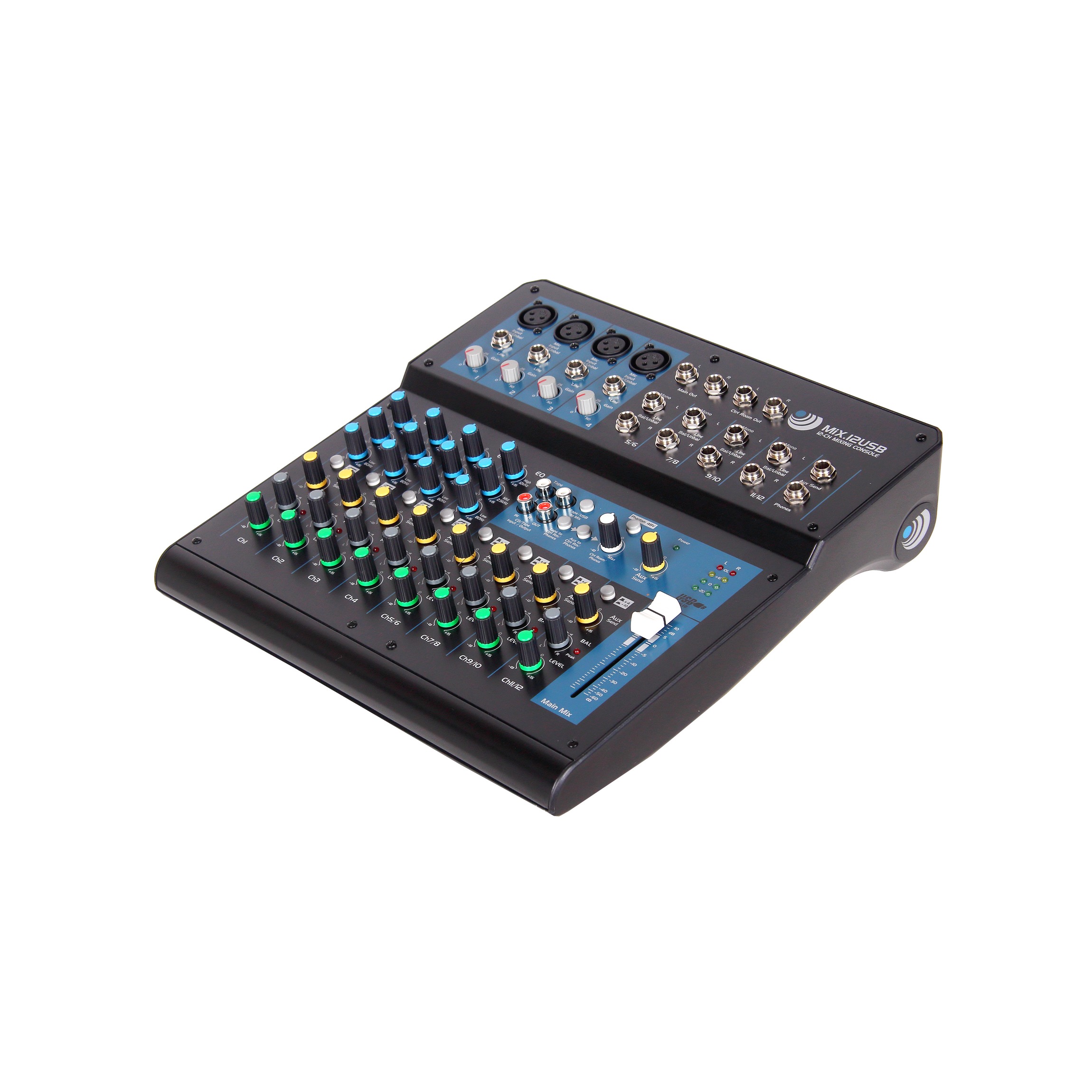INVOTONE MiX .12USB - микшерный пульт, 4 микрофонных входа, 4 стереовхода TRS, 3-х полосный эквалайз