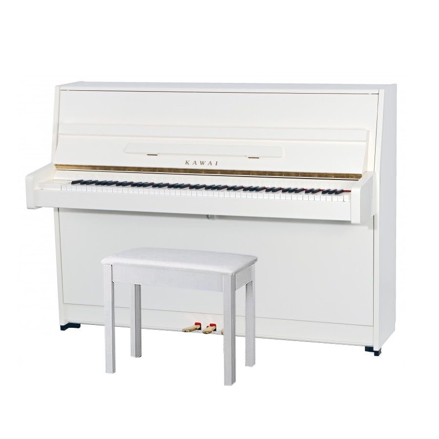 KAWAI K-15E WH/P - пианино, 110х149х59, 193 кг., банкетка (600), белый полир., механизм Ultra Respon