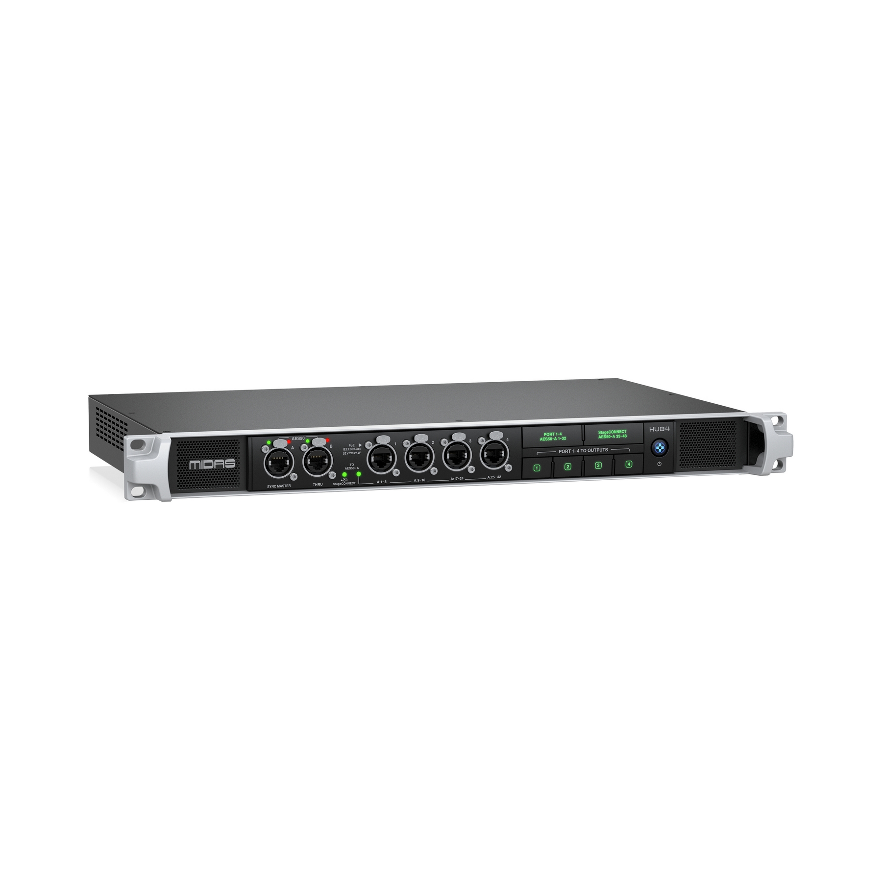 MIDAS HUB4 - коммутатор каналов AES50, AES50-B сквозной, AES50 1-4 с PoE для подключения DP48