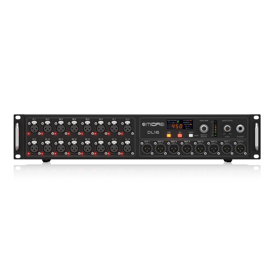 MIDAS DL16 - стейдж-бокс, 16 мик/лин входов, 8 лин выходов XLR, 2 x AES50, ULTRANET, 2 x ADAT, 2U