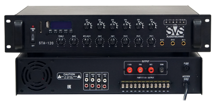 SVS Audiotechnik STA-120 Радиоузел 6 зон, 70/100 В (4, 8, 16 Ом), усилитель мощности 120 Вт