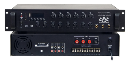 SVS Audiotechnik STA-250 Радиоузел 6 зон, 70/100 В (4, 8, 16 Ом), усилитель мощности 250 Вт