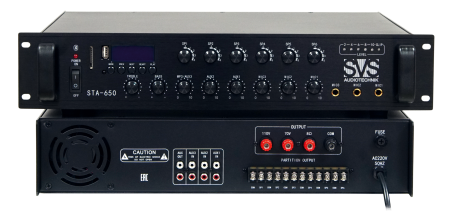 SVS Audiotechnik STA-650 Радиоузел 6 зон, 70/100 В (4, 8, 16 Ом), усилитель мощности 650 Вт
