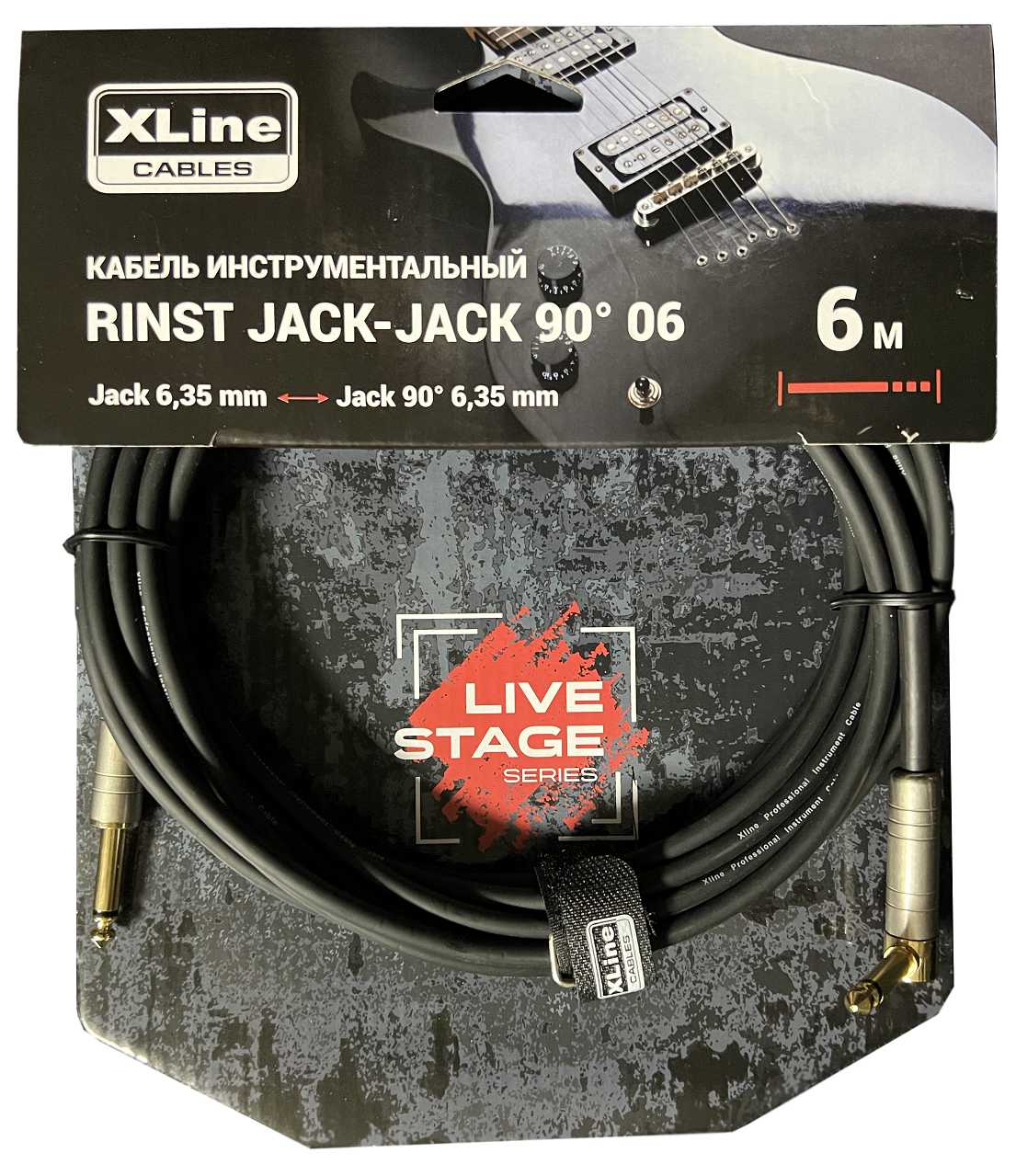 XLINE Cables RINST JACK-JACK 9006 Кабель инструментальный 6м Jack 6,35mm mono - Jack 6,35mm mono 90°