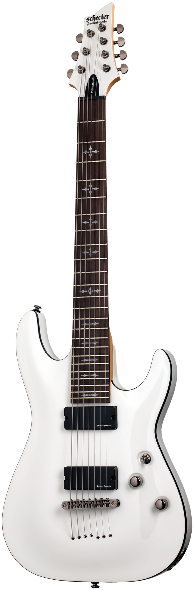 Schecter DEMON-7 VWHT Гитара электрическая, 7 струн, корпус липа, гриф клен, лады 24X Jumbo, звукосн
