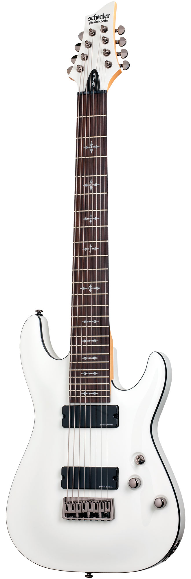 Schecter DEMON-8 VWHT Гитара электрическая, 8 струн, корпус липа, гриф клен, лады 24X Jumbo