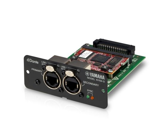NY64-D карта расширения Dante для консолей серии TF. При использовании в сочетании с вводом/выводом Tio1608-D можно создать до 40 входов и 24 выхода с помощью универсальной системы сценического бокса. Yamaha