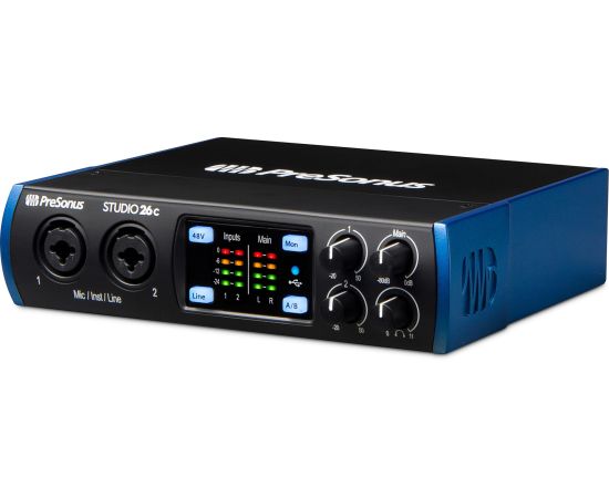 STUDIO 26C аудиоинтерфейс USB-C с 2 входами и 4 выходами с 2 предусилителями XMAX-L, переключением выходов для наушников Cue Mix A/B, входом/выходом MIDI, Studio One Artist DAW и комплектом подключаемых модулей Studio Magic — Mac/ПК PreSonus