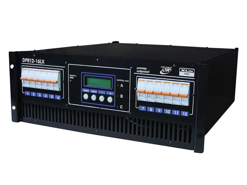 XLINE DPR 12-16LX Диммер цифровой, 12 каналов х 3 КВт, рэк 19”, замедляющие дроссели, DMX-512