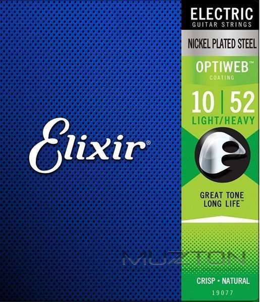 19077 Optiweb Комплект струн для электрогитары, никелированная сталь, Light/Heavy 10-52, Elixir